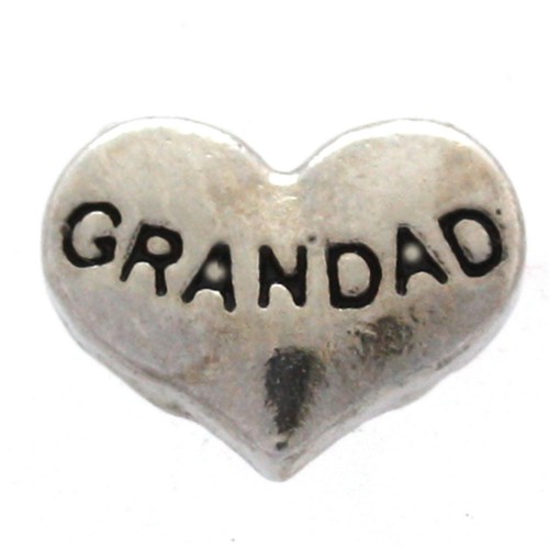 Grandad on silvertone heart 9mm Floating locket charm - Click Image to Close